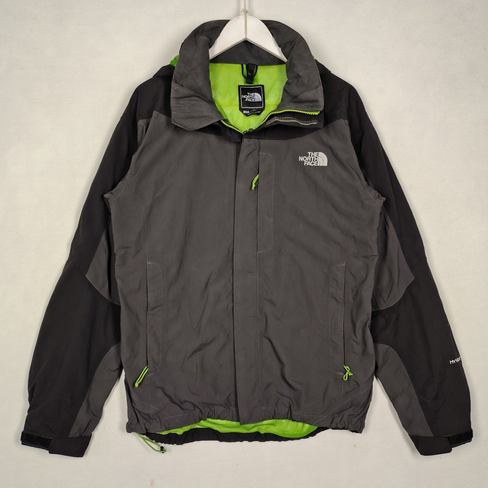 The North Face HyVent Rain Jacket Mens Medium Grey Black Lime Green Waterproof
